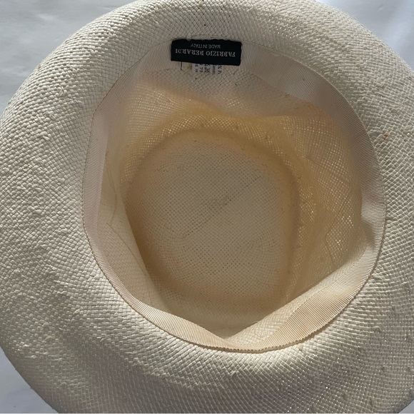 Italy Handmade Paper Straw Women’s Hat Ivory/Tan Wrap Bow - Picture 6 of 10